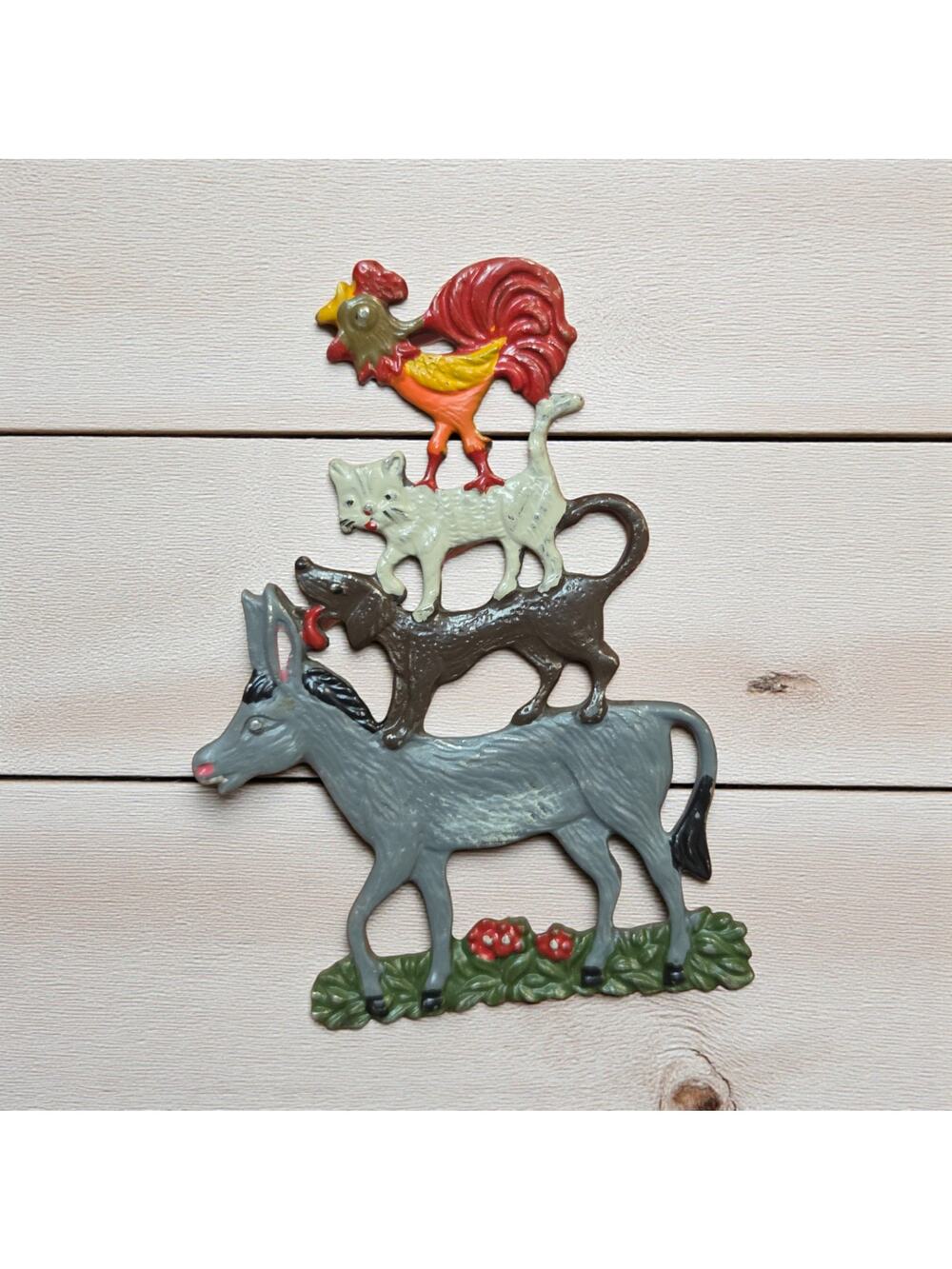 Vintage KUHN ZINN Metal Animal Farm Art Figure  Plaque